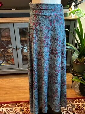 LuLaRoe Teal Maxi Skirt with Pink Floral Pattern